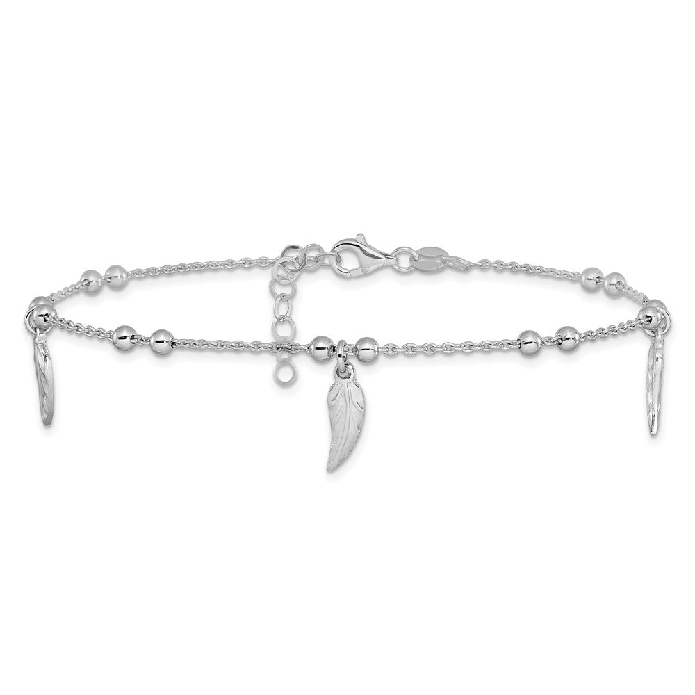 Sterling Silver Rhodium-plated Feathers 9 inch Plus 1 inch Extender - Total 10 inch Anklet