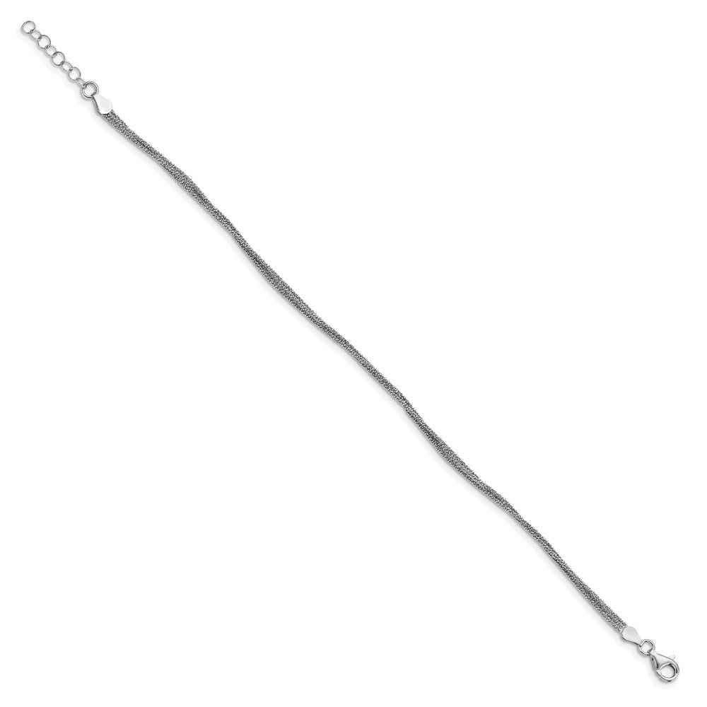 Sterling Silver Rhodium-plated 3-Strand 9 inch Plus 1 inch Extender - Total 10 inch Anklet