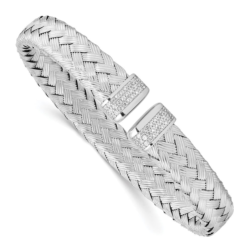 Polished;Sterling silver;CZ;Cuff;Flexible;Woven