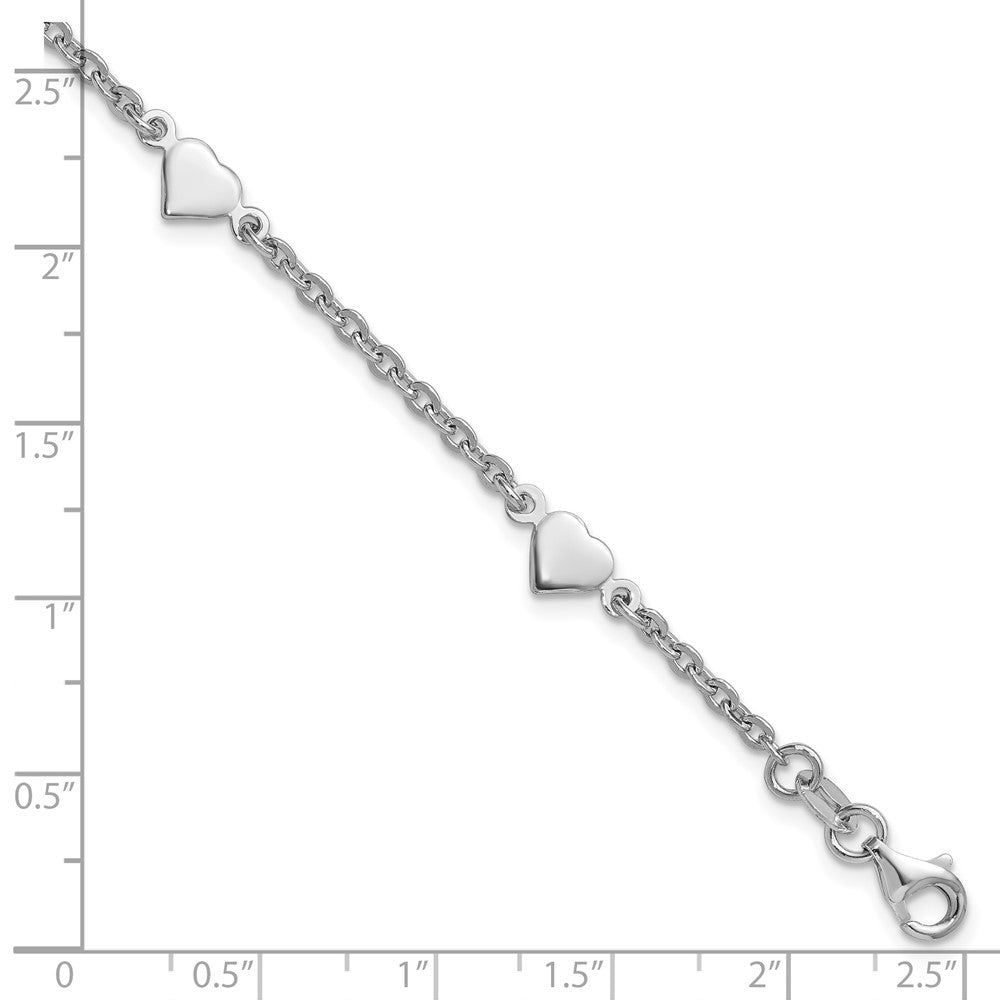 Sterling Silver RH-plated Polished Heart Bracelet
