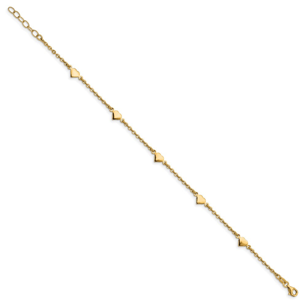 Sterling Silver Gold-plated Heart 5-Station 9 inch Plus 0.5 inch Extender - Total 9.5 inch Anklet