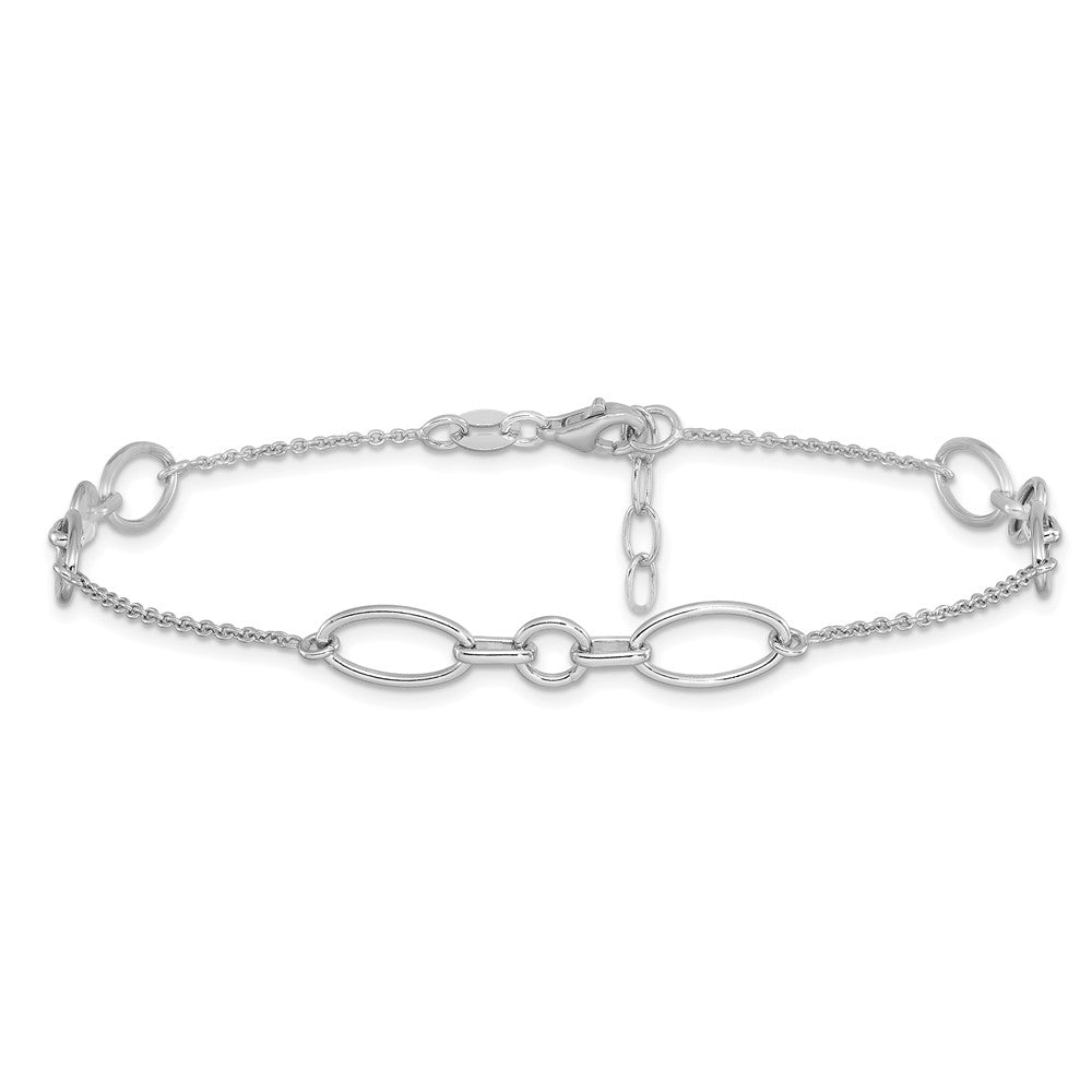 Sterling Silver Rhodium-plated Link 9 inch Plus 0.5 inch Extender - Total 9.5 inch Anklet