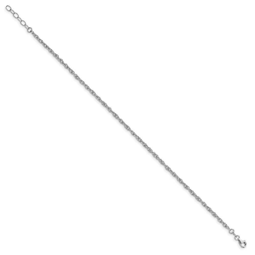 Sterling Silver Rhodium-plated Rope 10.5 inch Plus 1 inch Extender - Total 11.5 inch Anklet