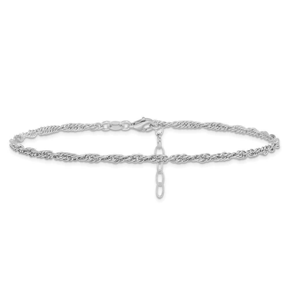 Sterling Silver Rhodium-plated Rope 10.5 inch Plus 1 inch Extender - Total 11.5 inch Anklet