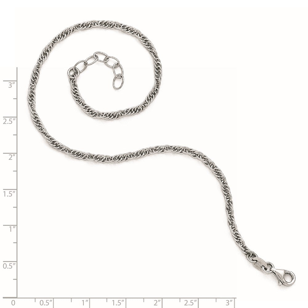 Sterling Silver Rhodium-plated Rope 10.5 inch Plus 1 inch Extender - Total 11.5 inch Anklet