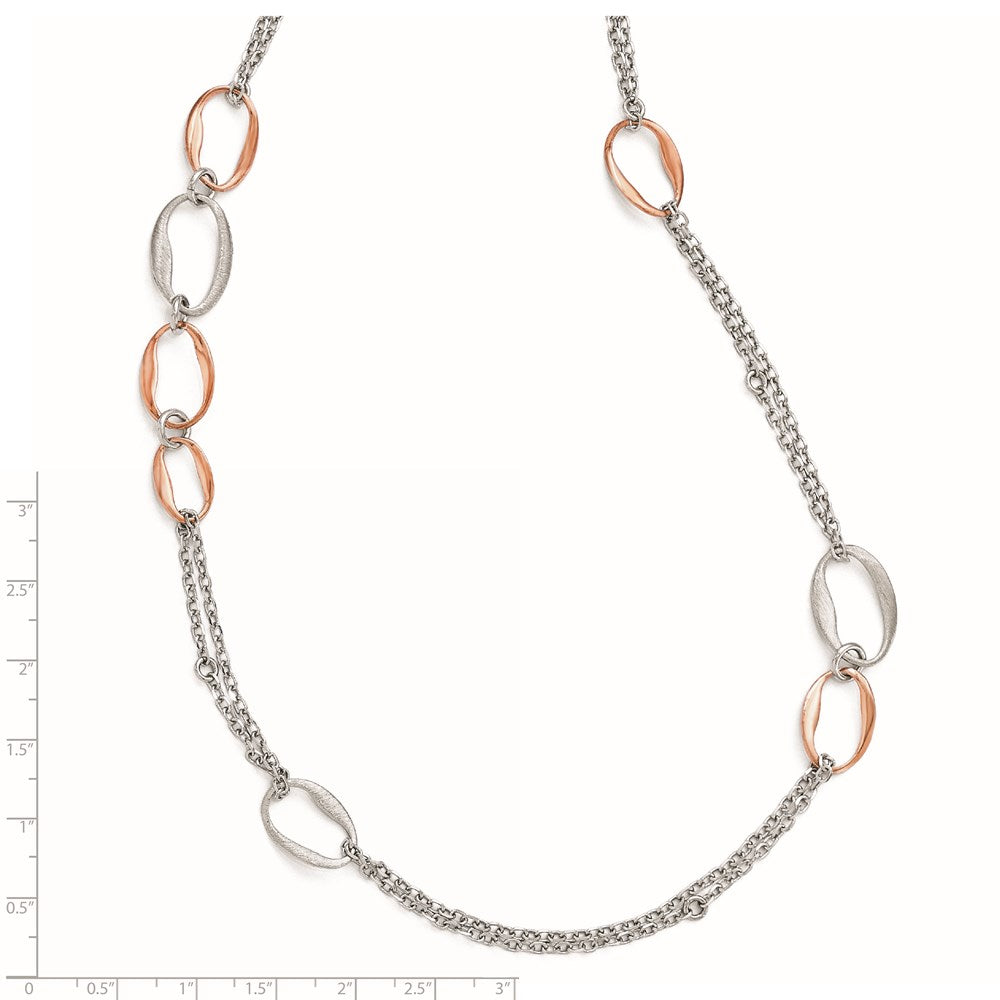 Sterling Silver RH/Rose-plat Scratch-finish 2-Chain Necklace
