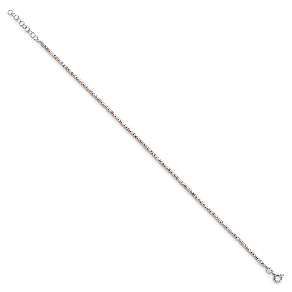 Sterling Silver Rose Flash-plated Beaded  9 inch Plus 1 inch Extender - Total 10 inch Anklet