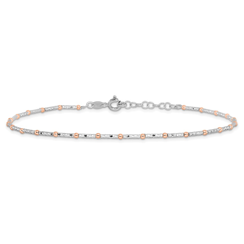 Sterling Silver Rose Flash-plated Beaded  9 inch Plus 1 inch Extender - Total 10 inch Anklet