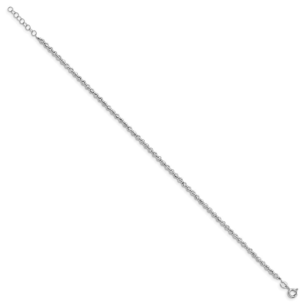 Sterling Silver Rhodium-plated Beaded 9 inch Plus 1 inch Extender - Total 10 inch Anklet