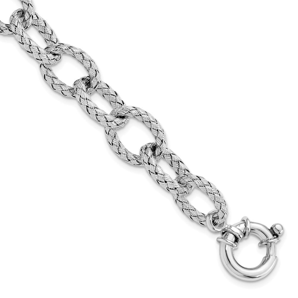 Polished;Spring Ring;Sterling silver;Rhodium-plated;Woven