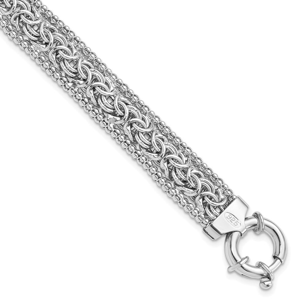 Polished;Spring Ring;Sterling silver;Textured;Rhodium-plated