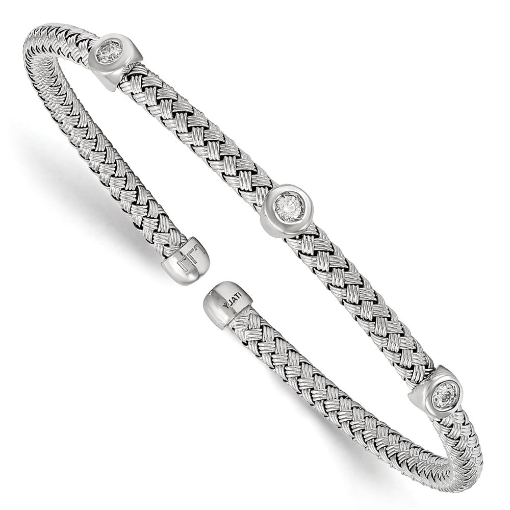 Sterling silver;CZ;Cuff;Rhodium;Flexible;Woven