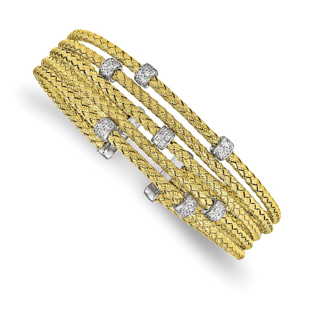 Polished;Sterling silver;CZ;Cuff;Flexible;Gold-tone;Woven