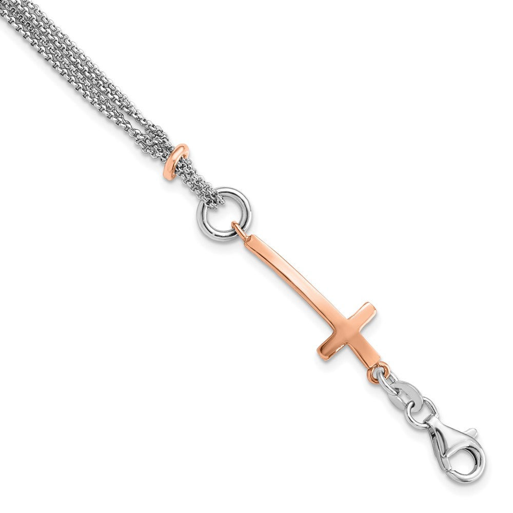 Polished;Sterling silver;Fancy lobster;Rose-tone;Rhodium-plated;1.5in extension