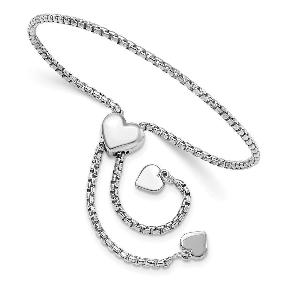 Polished;Sterling silver;Adjustable;Heart