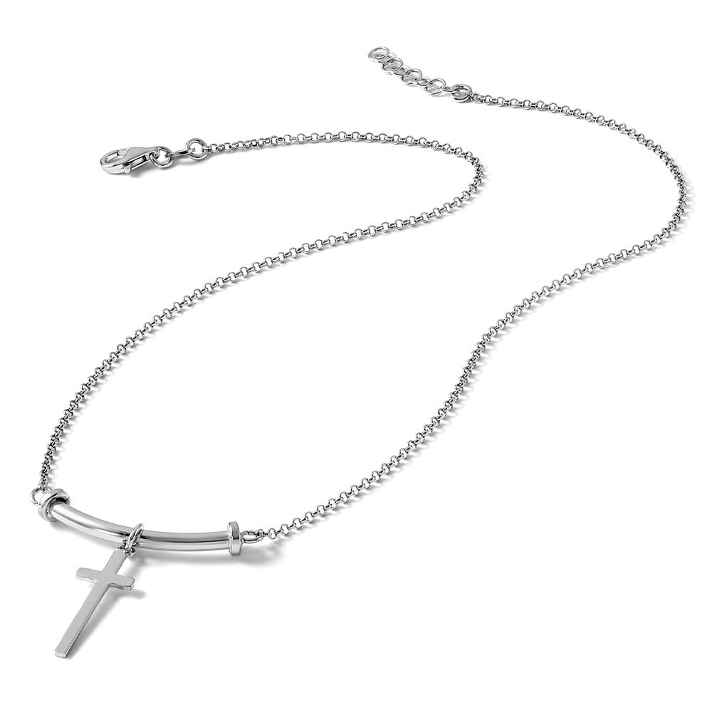 Sterling Silver RH-plated Polished Cross w/1in ext. Necklace