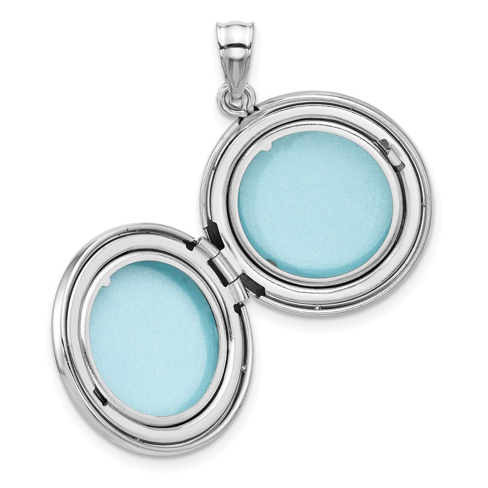 Sterling Silver Rh-plated Diamond Star 20mm Circular Border Round Locket
