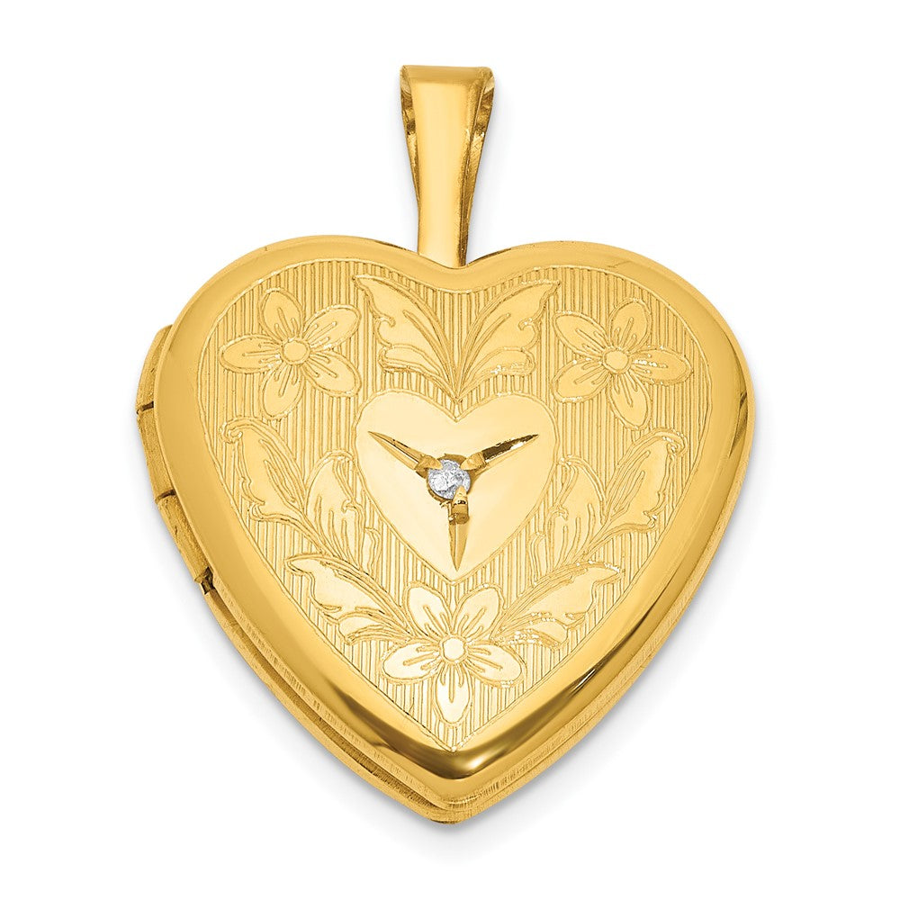 1/20 14K Gold Filled Polished & Textured Dia 16mm Floral Heart Locket