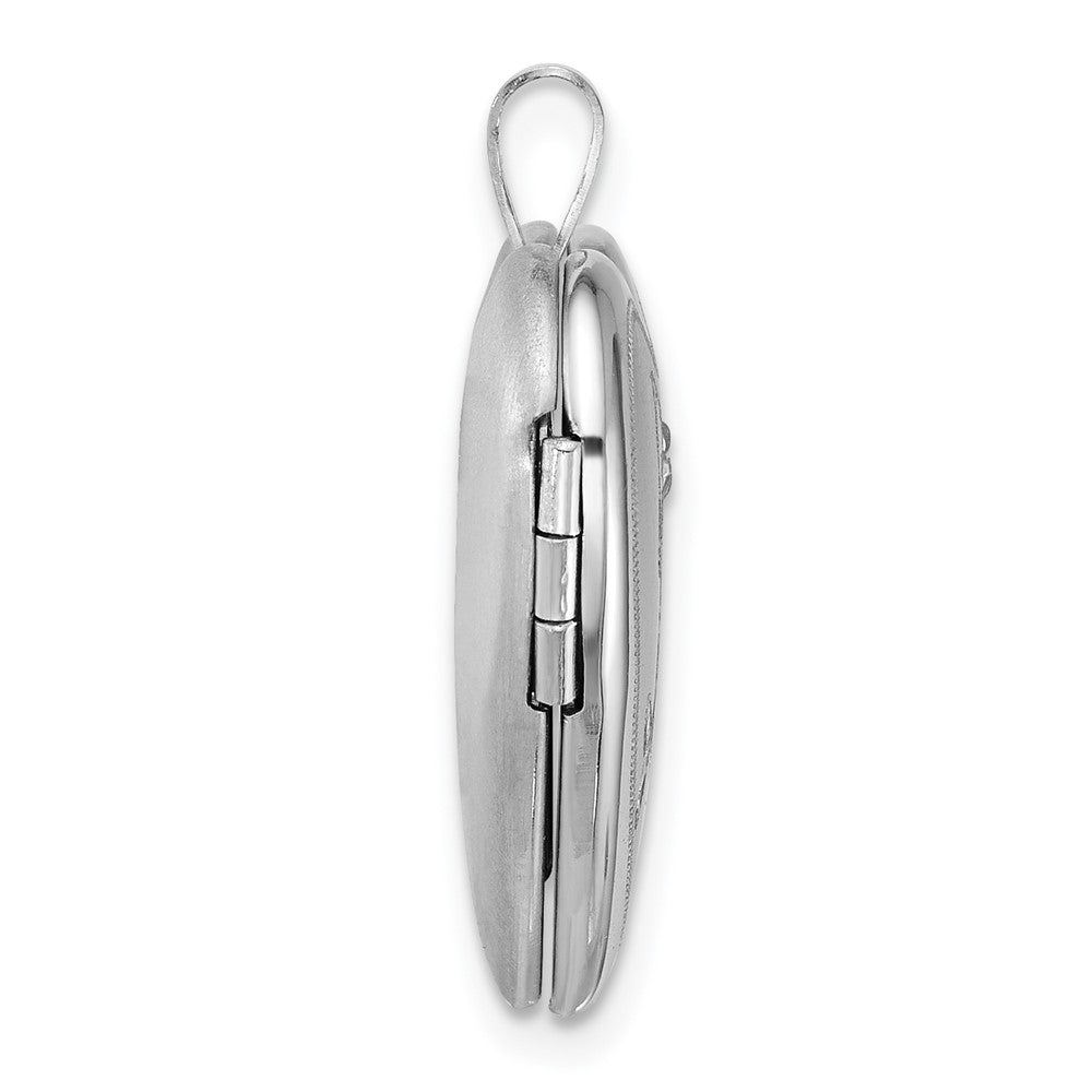 Sterling Silver Rhodium-plated Brushed 1/20 carat Diamond Two Dolphins 20mm Heart Locket