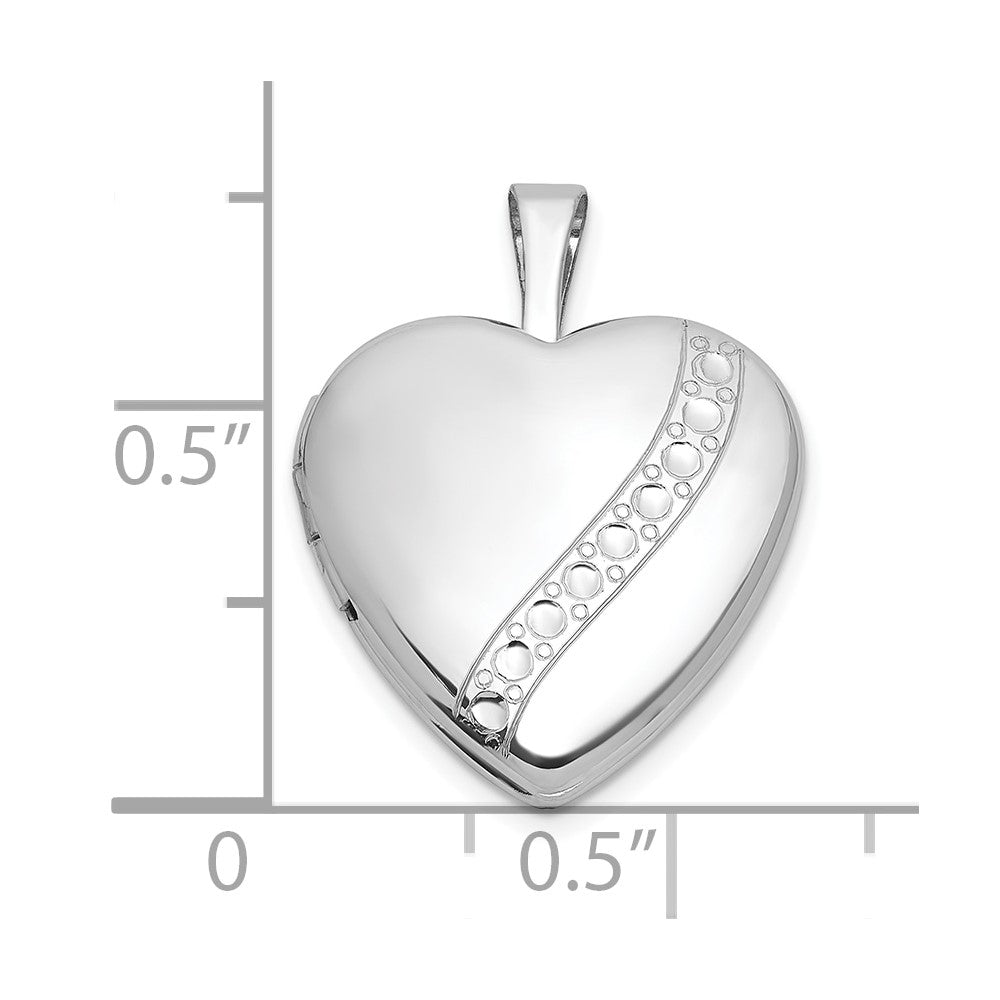 Sterling Silver Rhodium-plated Polished Front/Brushed Back with Curved Dot Design 16mm Heart Locket