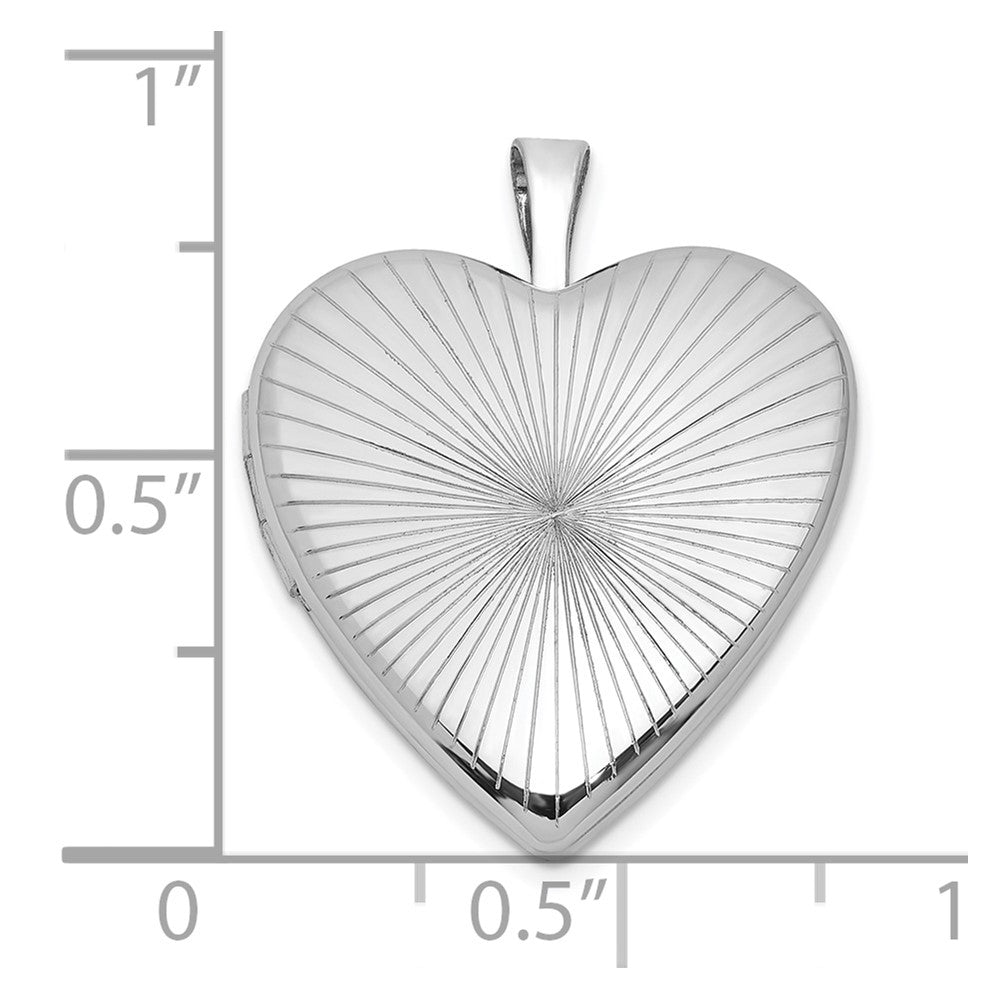 Sterling Silver Rhodium-plated Polished Front/Brushed Back Starburst Pattern 20mm Heart Locket
