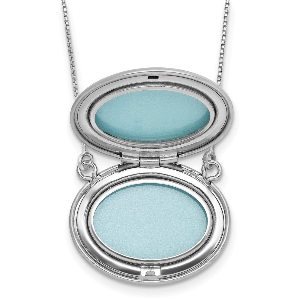 Sterling Silver Rhodium-plated Polished Front/Brushed Back 18.75 inch with 2 inch extension 20mm Oval Locket Necklace