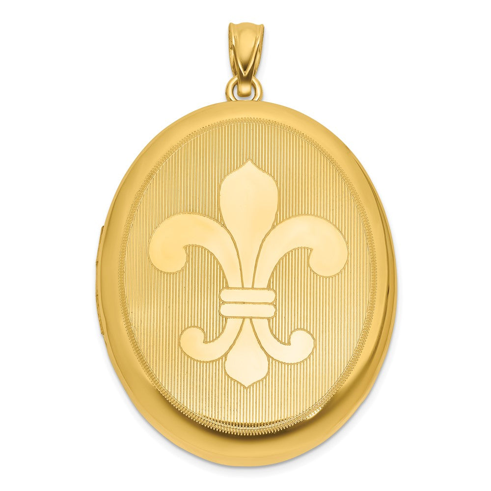 Sterling Silver Gold-plated Polished Front/Brushed Back Fleur De Lis 28mm Oval Locket
