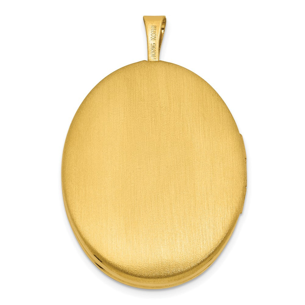 Sterling Silver Gold-plated Polished Front/Brushed Back Two Dolphins 20mm Oval Locket