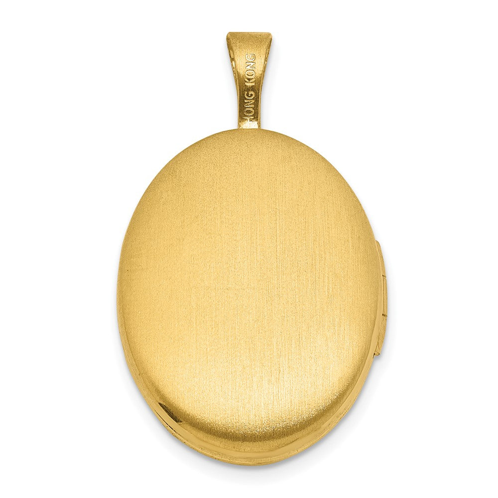 Sterling Silver Gold-plated Polished Front/Brushed Back Greek Key 16mm Oval Locket