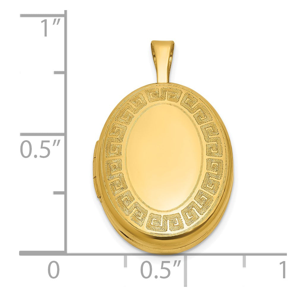 Sterling Silver Gold-plated Polished Front/Brushed Back Greek Key 16mm Oval Locket