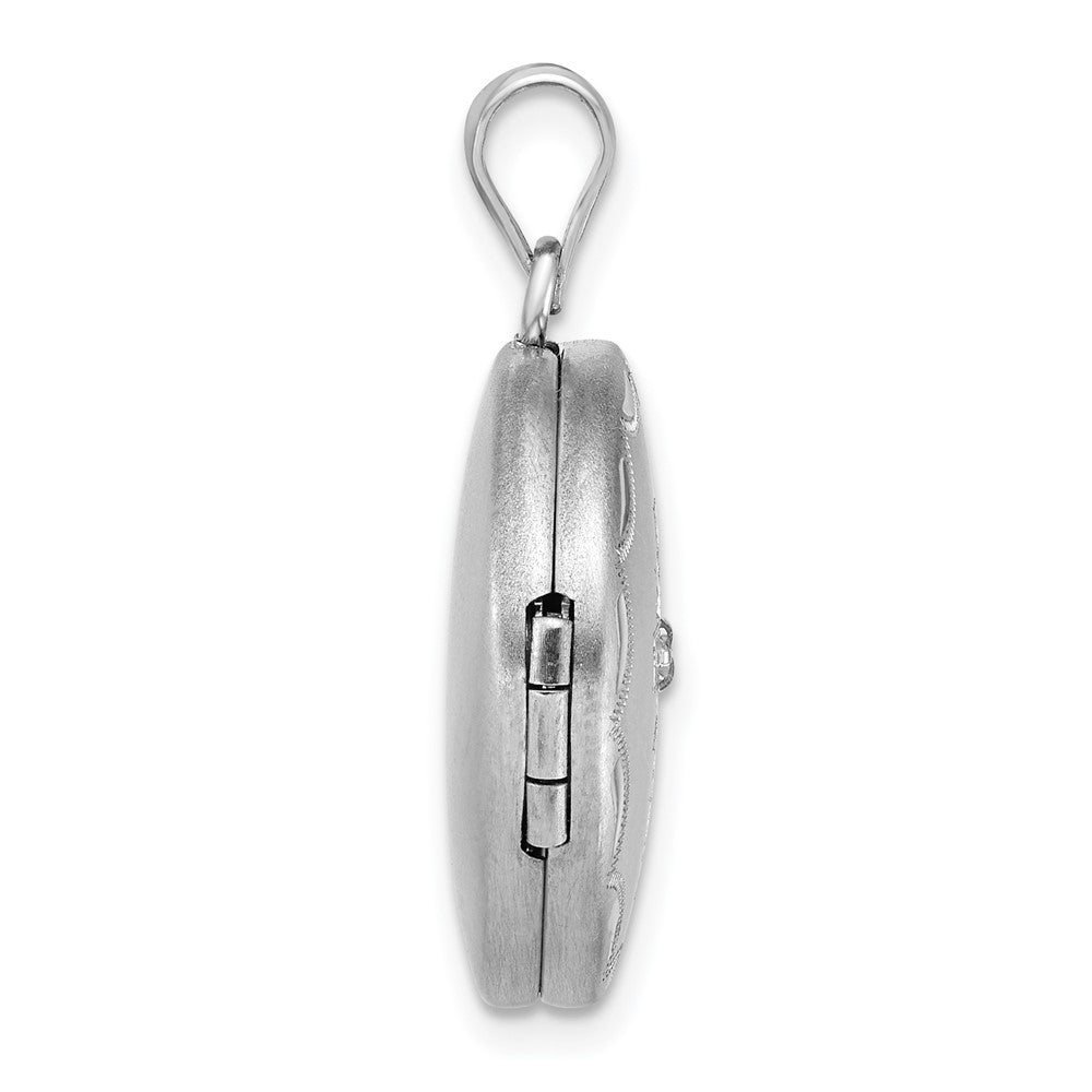 Sterling Silver Rhodium-plated Brushed Diamond-cut with 1/20 carat Diamond Cross 20mm Round Locket