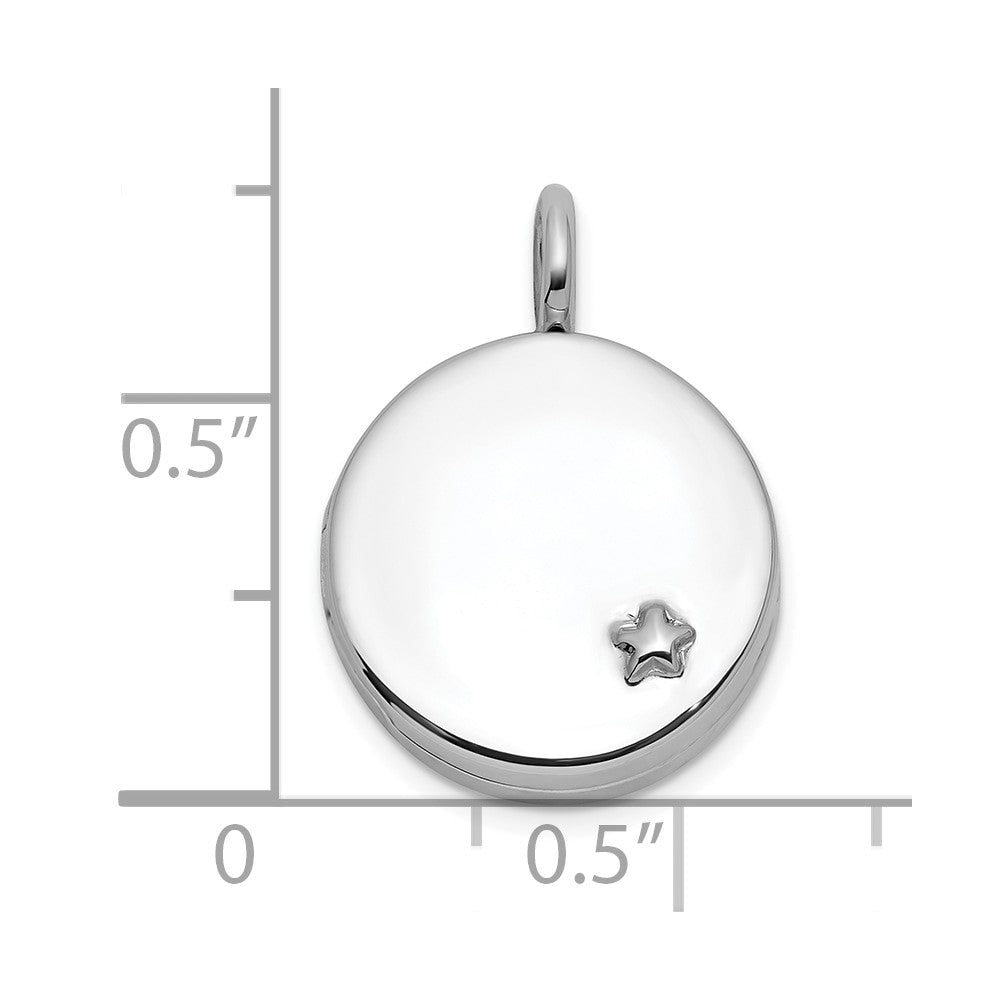 Sterling Silver Rhodium-plated Polished Star On 10mm Round Locket