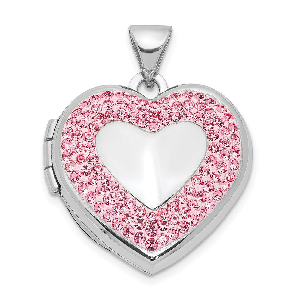 Polished;Engravable;Sterling silver;Not engraveable by QG;Crystal from Swarovski;18mm;Holds 2 photos