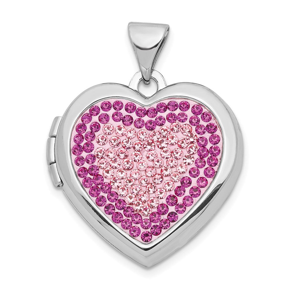 Polished;Engravable;Sterling silver;Not engraveable by QG;Crystal from Swarovski;18mm;Holds 2 photos