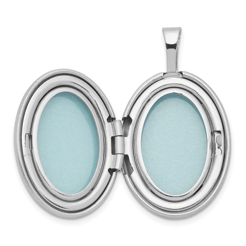 Sterling Silver Rhodium-plated 19mm Diamond Polished/Satin Star Oval Locket