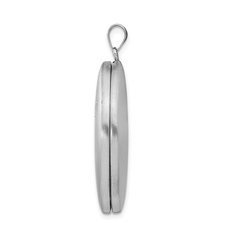 Sterling Silver Rhodium-plated Satin & Enameled Floral 34mm Oval Locket