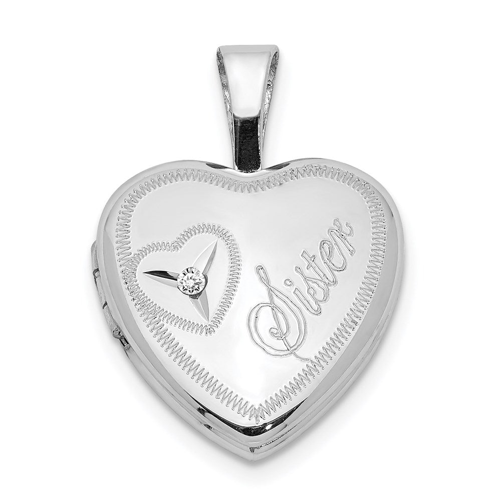 Engravable;Sterling silver;Diamond;Not engraveable by QG;Polished & satin;Opens;Patterned;Holds 2 photos