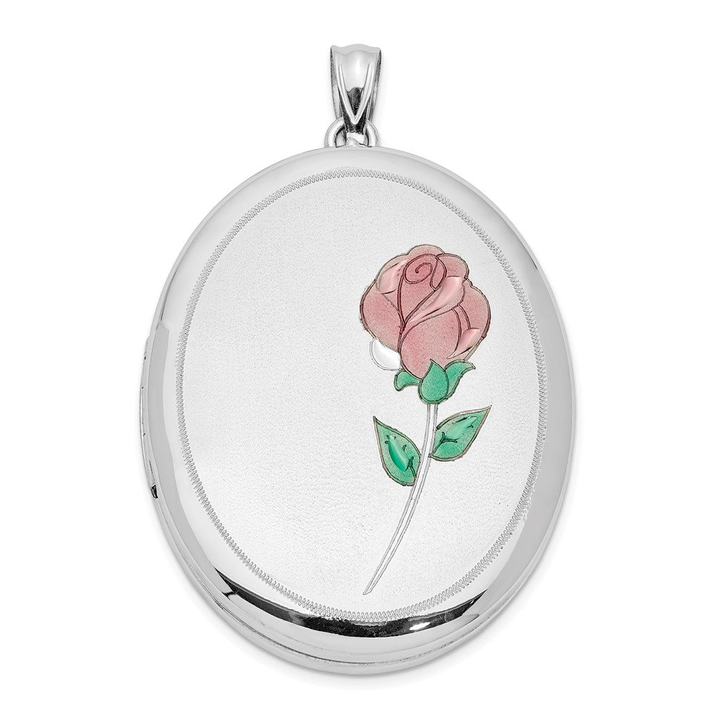 Engravable;Enamel;Sterling silver;Not engraveable by QG;Polished & satin;Patterned;34mm;Holds 2 photos