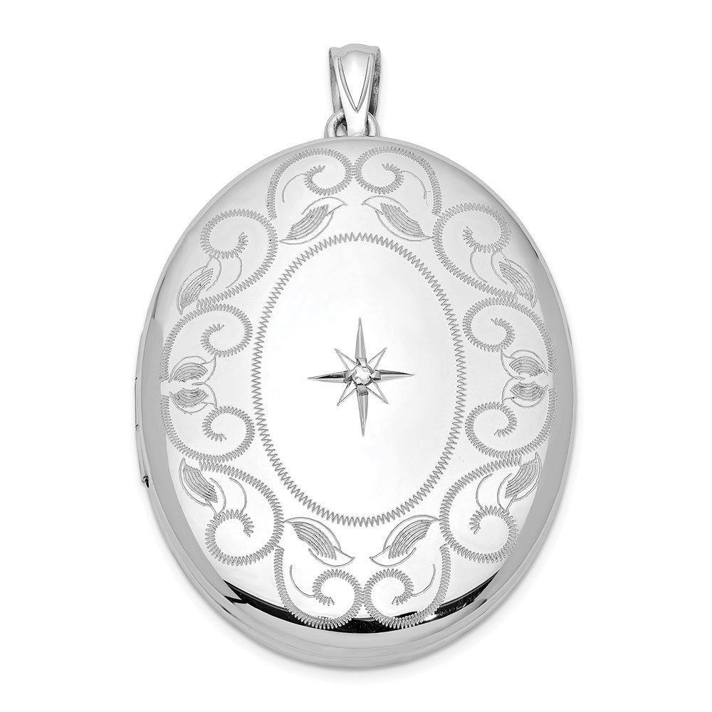 Polished;Engravable;Sterling silver;Diamond;Not engraveable by QG;Patterned;34mm;Holds 2 photos