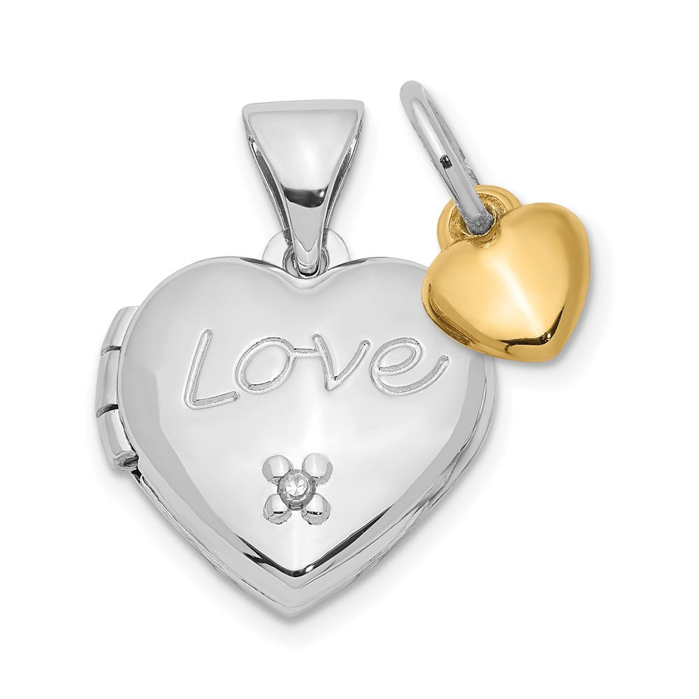Polished;Sterling silver;Diamond;Not engraveable by QG;Gold-plated;Dangle;Sentiment on back;Holds 2 photos