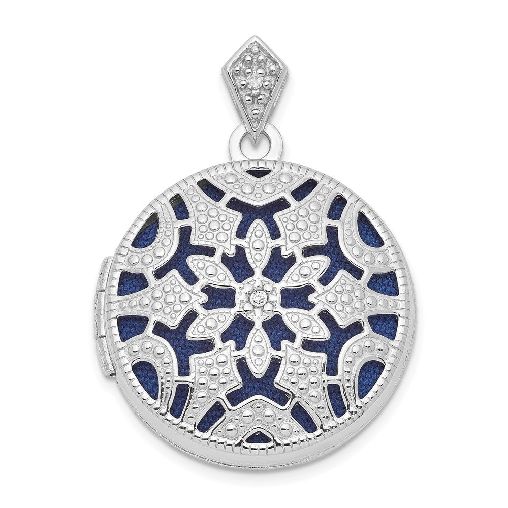 Polished;Engravable;Sterling silver;Diamond;Not engraveable by QG;Fabric;Holds 2 photos