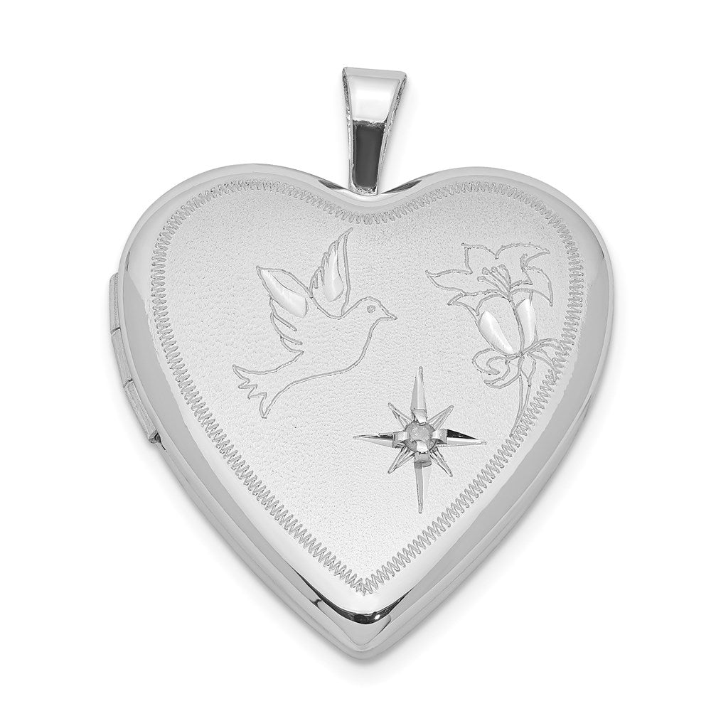 Diamond-cut;Engravable;Sterling silver;Diamond;Not engraveable by QG;Polished & satin;20mm;Holds 2 photos