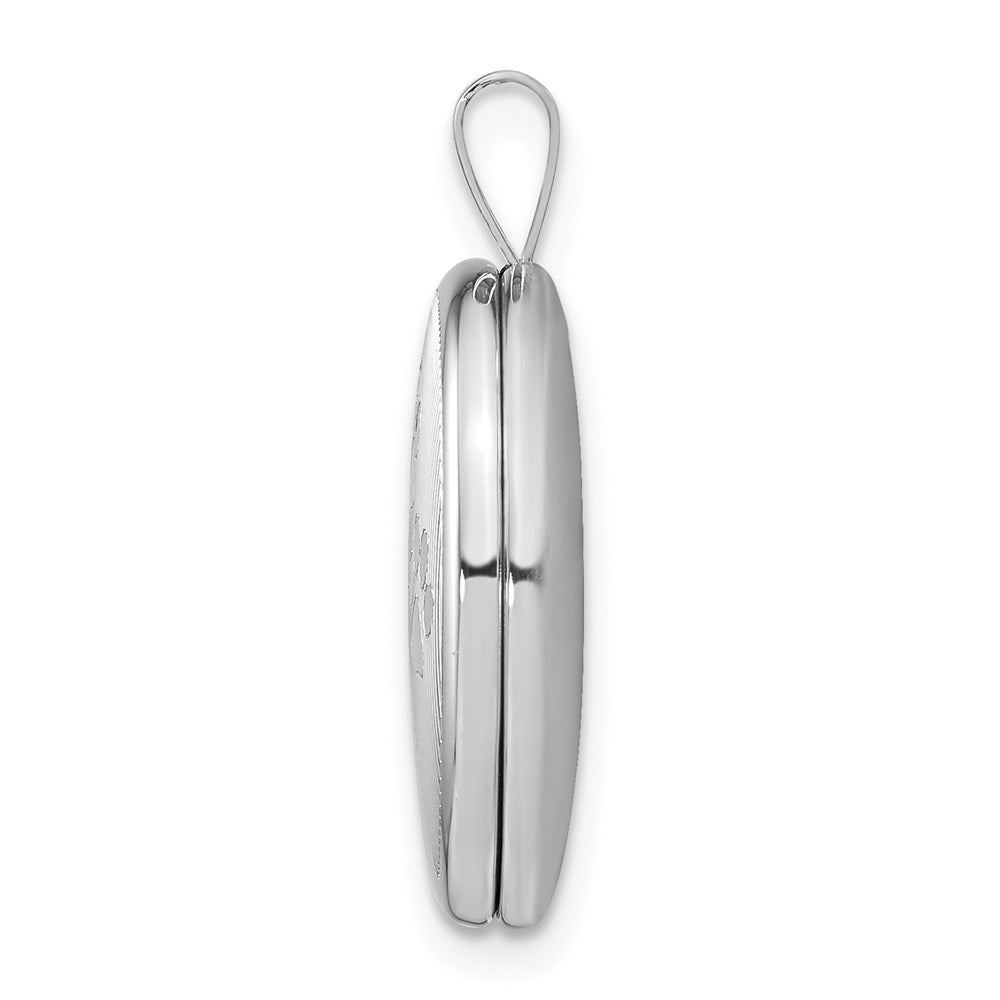 Sterling Silver Rhodium-plated Satin & Polished Paw Prints 19mm Oval Locket