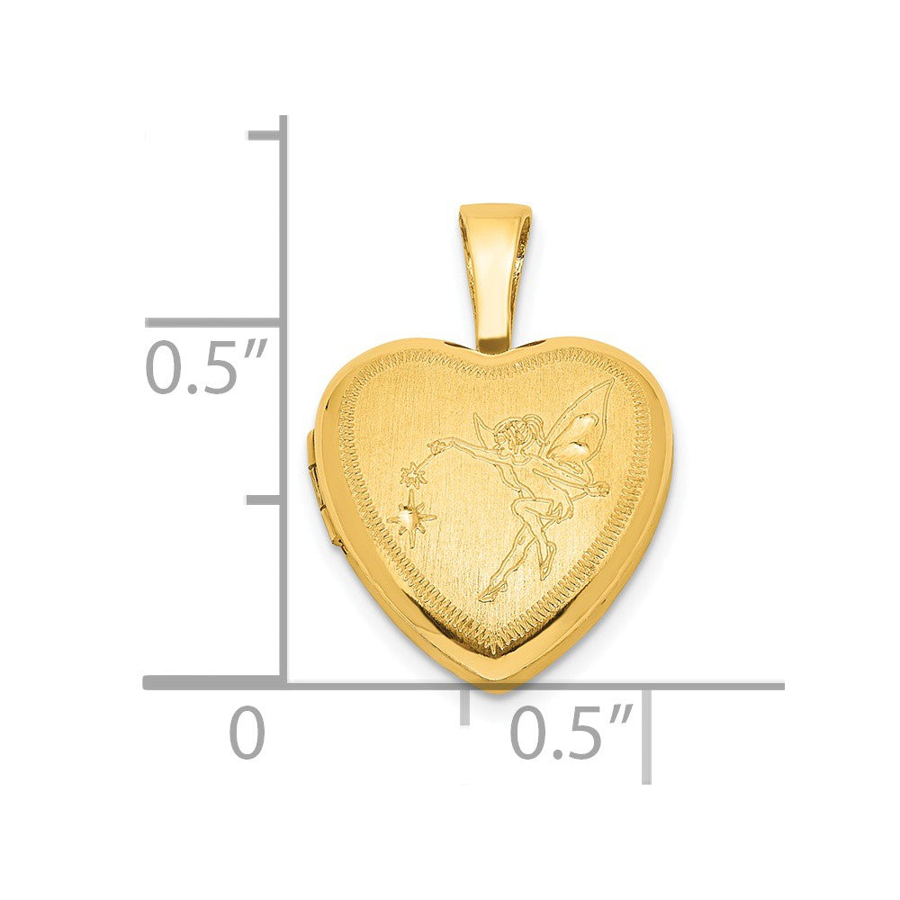 Sterling Silver Gold-plated Satin & Polished 12mm Fairy Heart Locket