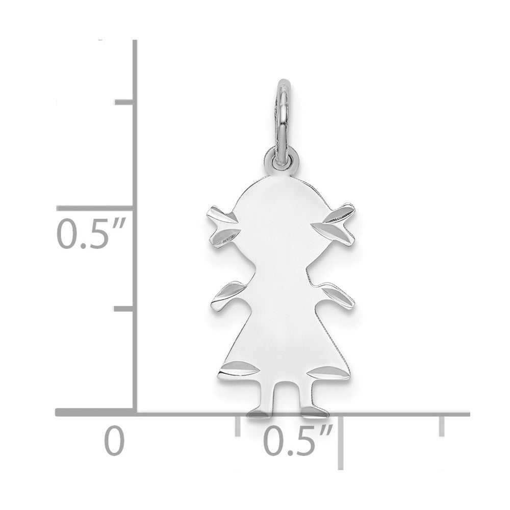 SS Rh-plt D/C Engraveable Girl Polished Front/Satin Back Disc Charm