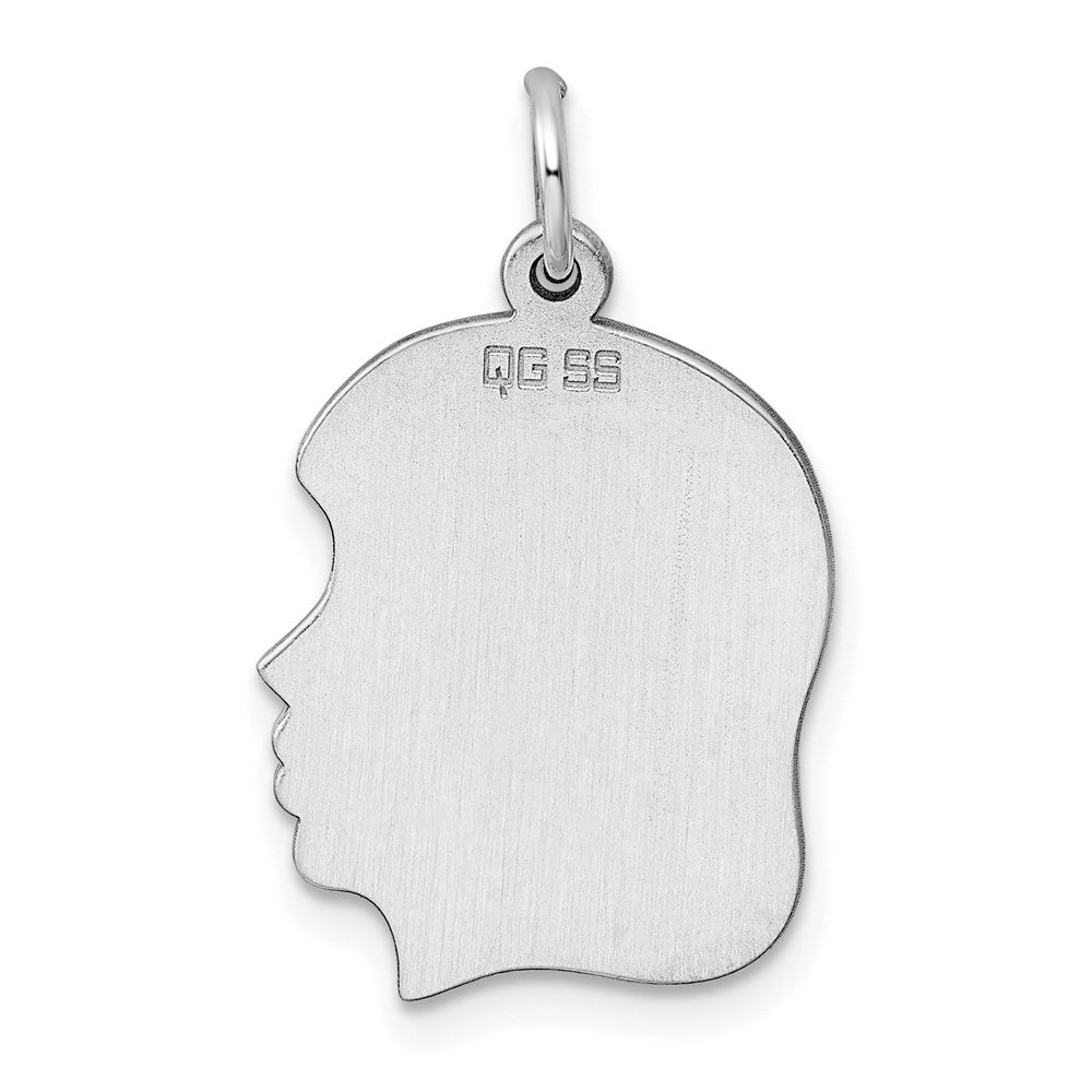 Sterling Silver Rhod-plate Eng. Girl Polish Front/Satin Back Disc Charm