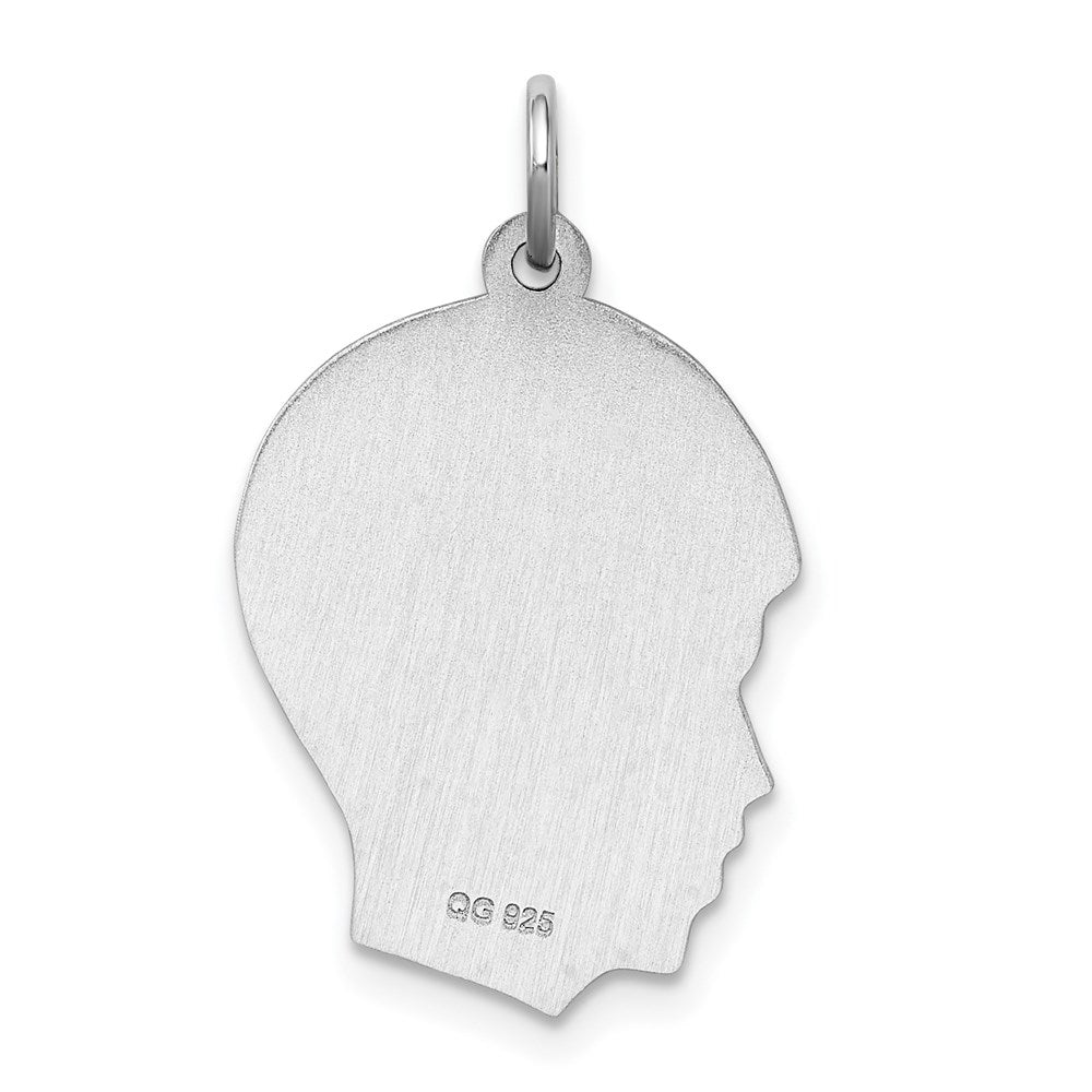 Sterl Silver Rh-plt Engraveable Boy Polished Front/Satin Back Disc Charm