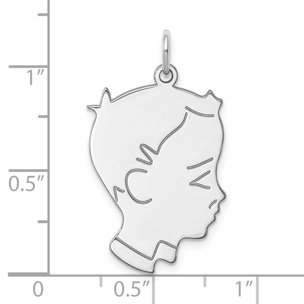 Sterl Silver Rh-plt Engraveable Boy Polished Front/Satin Back Disc Charm