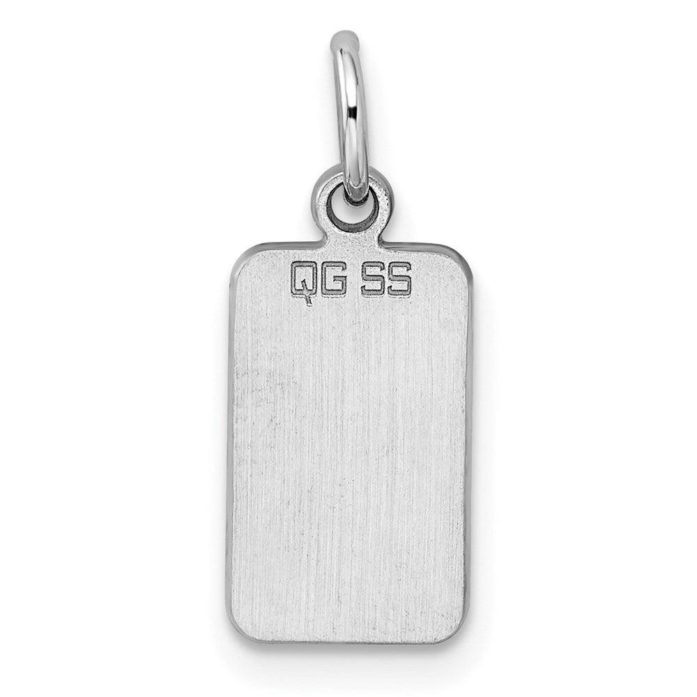 SS Rh-plt Engraveable Rectangle Polished Front/Satin Back Disc Charm