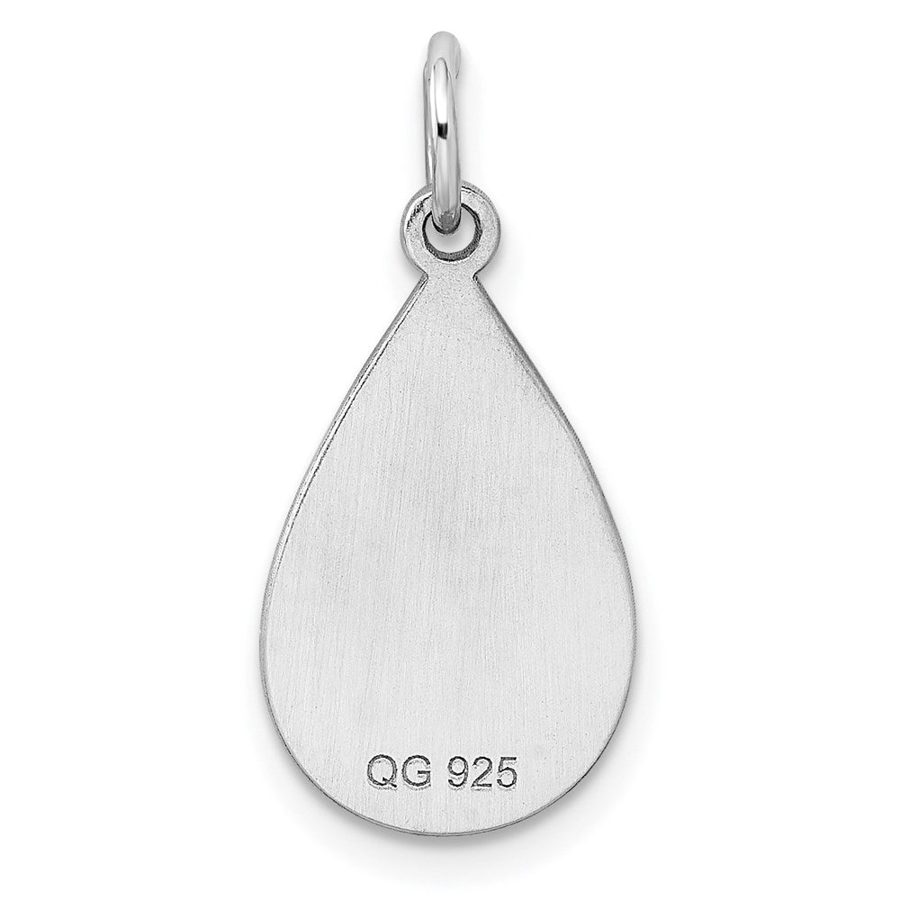 SS Rh-plt Engraveable Teardrop Polished Front/Satin Back Disc Charm